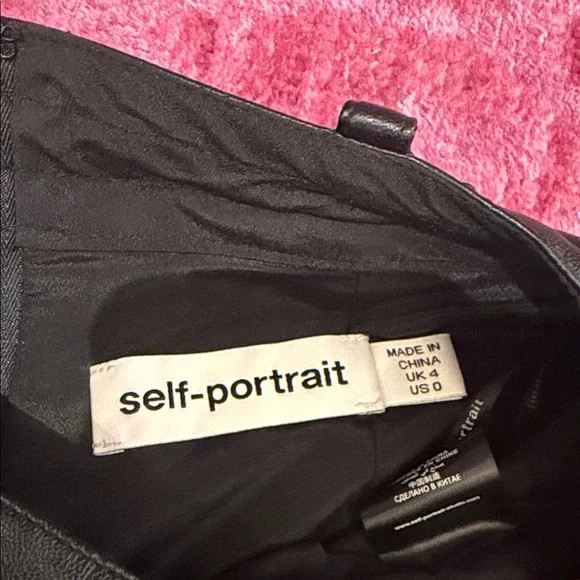 Self-Portrait Black Faux Leather Shorts with Lace Detail - Picture 2 of 5